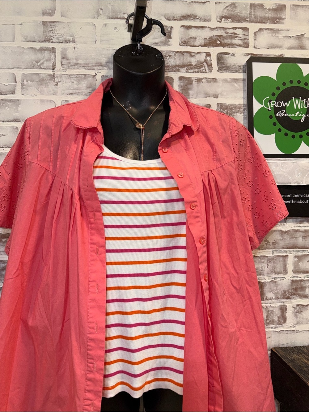 Ralph Lauren Coral Striped Tank Top with coordinating button front